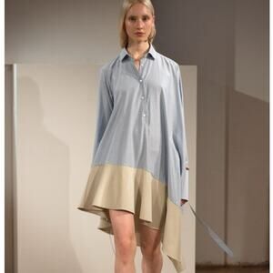 PALMER//HARDING Divide Asymmetrical Tunic Shirt Corduroy Hem Blue {3Q12}